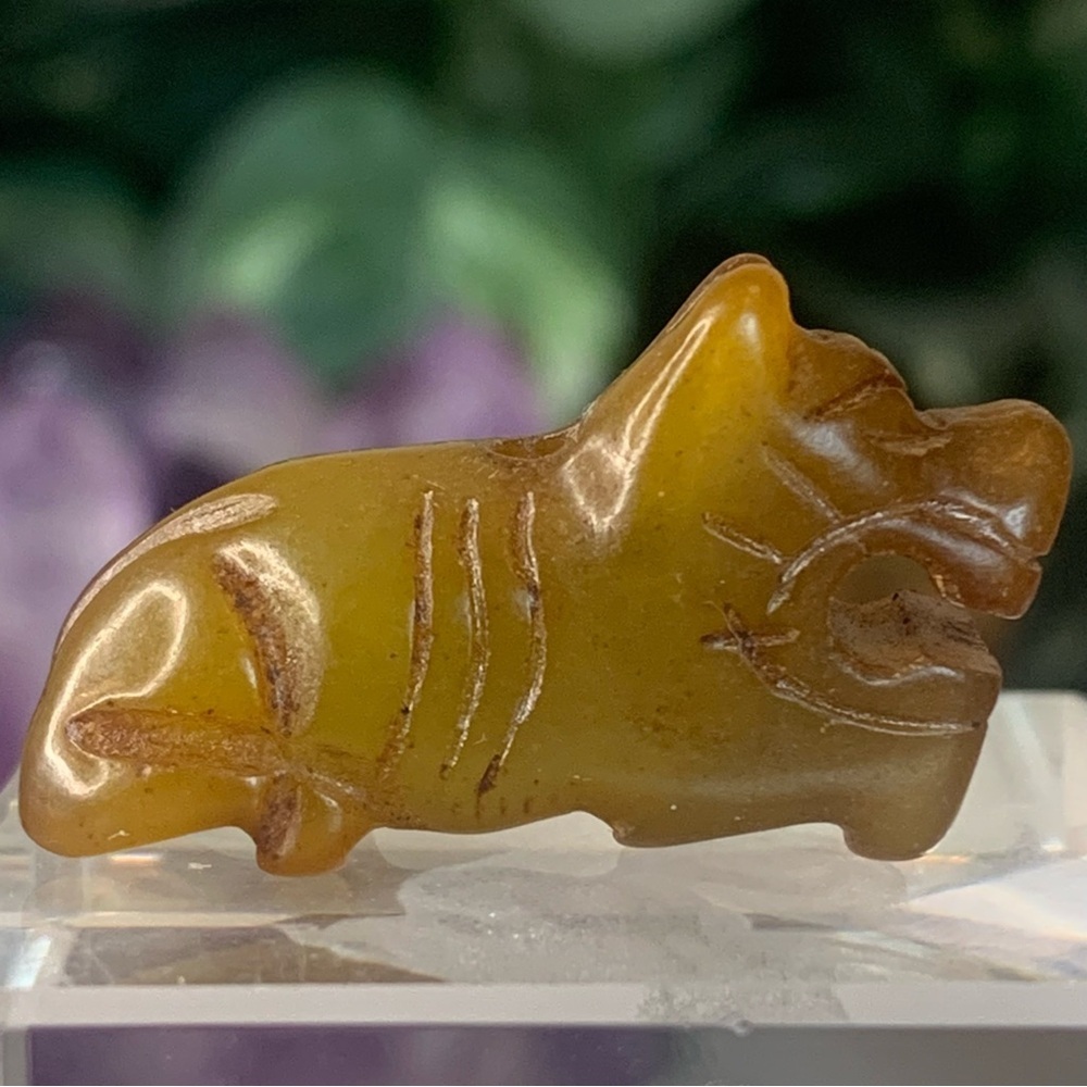 Hand Carved Jade Chinese Zodiac Tiger Drilled Animal Bead Stone Figurine 20th C. - Picture 7 of 15